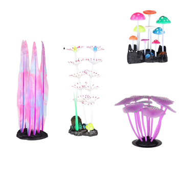 Διακοσμήσεις τοπίου ενυδρείου χονδρικής Ενυδρείο φωτεινή προσομοίωση υδρόβια φυτά φθορισμού μανιτάρια στολίδια ενυδρείου