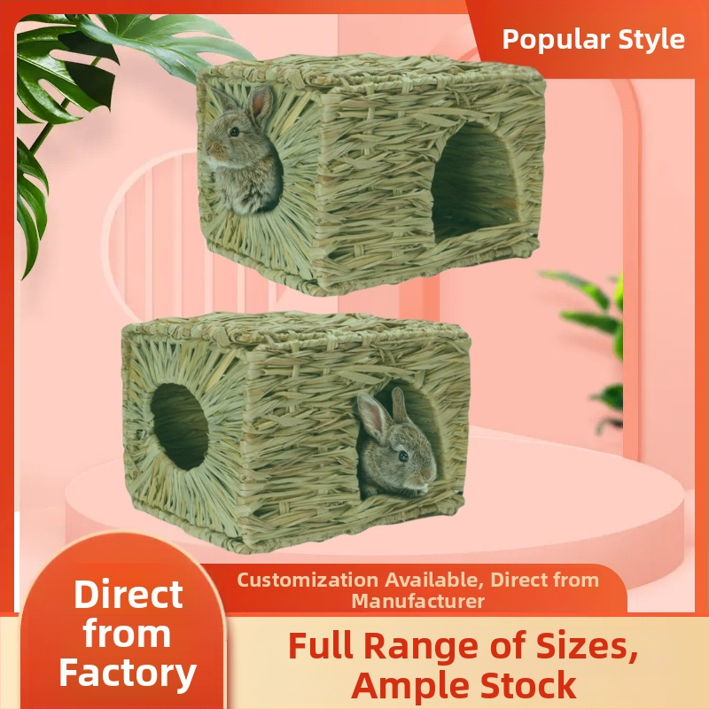 Сгъваема къщичка за зайци от слама Temu Hot Foldableable за лесно съхранение Клетка за хамстери Естествени водни растения Ръчно плетено гнездо за водни растения