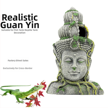 Hüllődobozos akvárium dekoratív díszek, díszes akvárium, tereprendezés, gyanta kézművesség, szimulált bódhiszattva buddha avatar templom