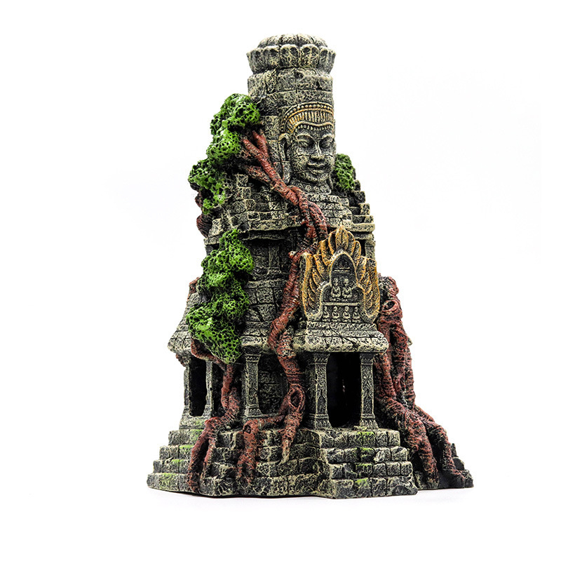 Hüllődobozos akvárium dekoratív díszek, díszes akvárium, tereprendezés, gyanta kézművesség, szimulált bódhiszattva buddha avatar templom