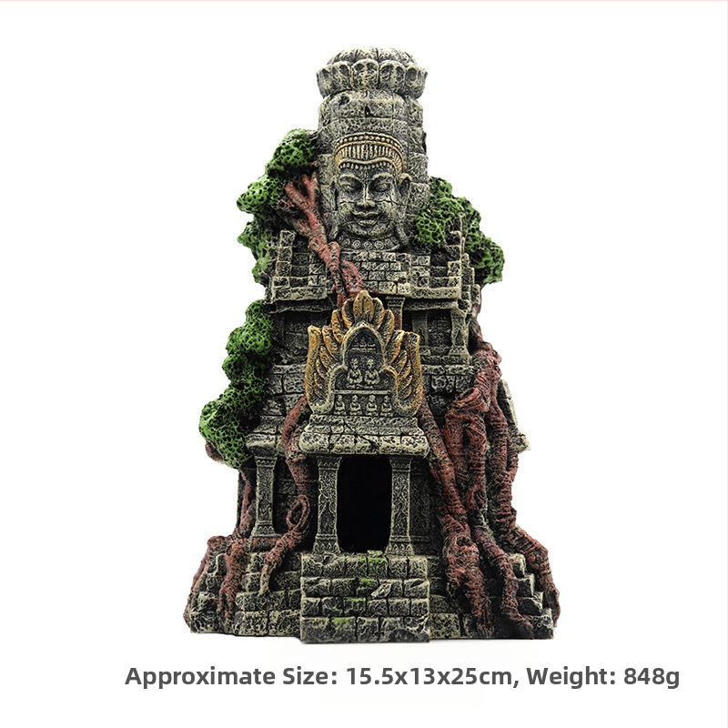 Hüllődobozos akvárium dekoratív díszek, díszes akvárium, tereprendezés, gyanta kézművesség, szimulált bódhiszattva buddha avatar templom