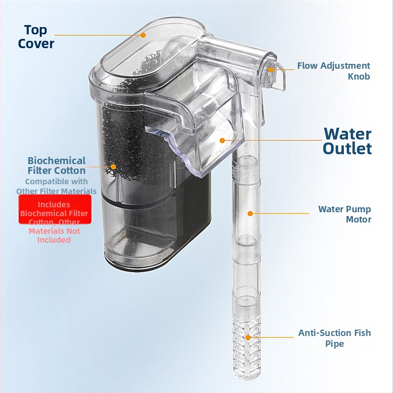 Филтър за аквариум, малък филтър за водопад, аератор за аквариум, стенен филтър, помпа, безшумен външен, окачен, регулируем