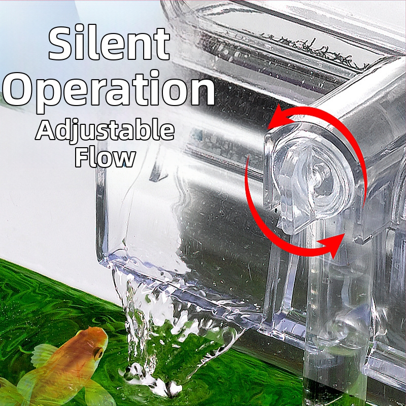 Филтър за аквариум, малък филтър за водопад, аератор за аквариум, стенен филтър, помпа, безшумен външен, окачен, регулируем