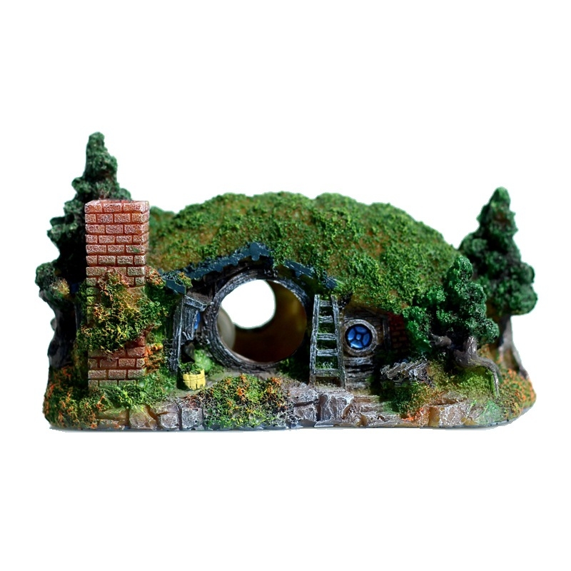 Ruiqi akvārija ainavu pils dekorēšanas rotājumi maza hobita mājas zivju tvertne koka mājas mājas pārrobežu piegāde