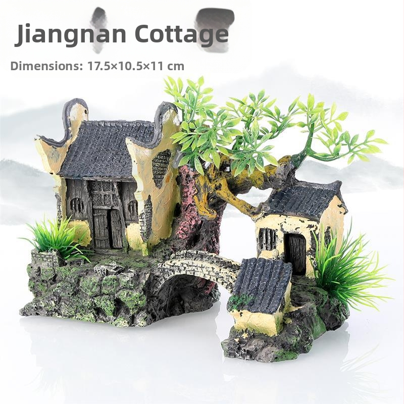 Akvárium dekoráció akvárium tereprendezés gyanta kézműves ház sziklakert díszek jiangnan faház vízi falu yunhe épület