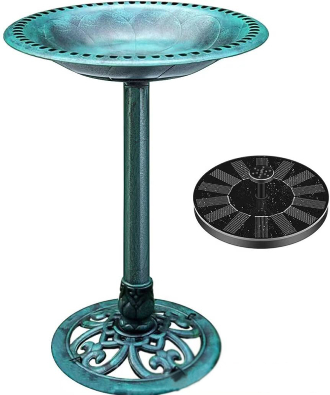 Tehase poolt tarnitud õues kasutatav purskkaevu linnuvann, lihtne lindude söögimaja pumbaga, plastist lillepott päikesepumbaga