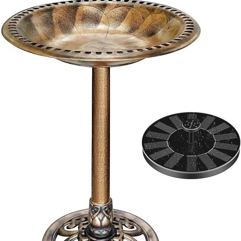 Tehase poolt tarnitud õues kasutatav purskkaevu linnuvann, lihtne lindude söögimaja pumbaga, plastist lillepott päikesepumbaga