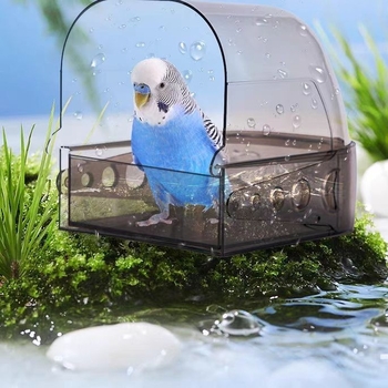 Νιπτήρας μπάνιου Tangrui Parrot Anti-Escape Κουτί μπάνιου Tiger Skin Black Phoenix High Transparent Εξωτερική πανοραμική θήκη για πουλιά μπάνιου