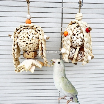 Madárjátékok Papagáj Rattan labda Rágózsinór Madárkalitka Szalma Szőtt Fa Virág Stresszoldó Unalomoldó Rágó Függő Dekoráció Nagykereskedelem