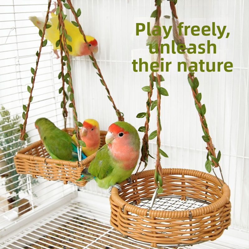 Висяща кошница за птиче гнездо от имитация на ратан, хамак, може да се окачи, висящо гнездо, лятно дишащо, лесно за почистване, ретро гнездо за папагали, гнездо за спане, дропшипинг