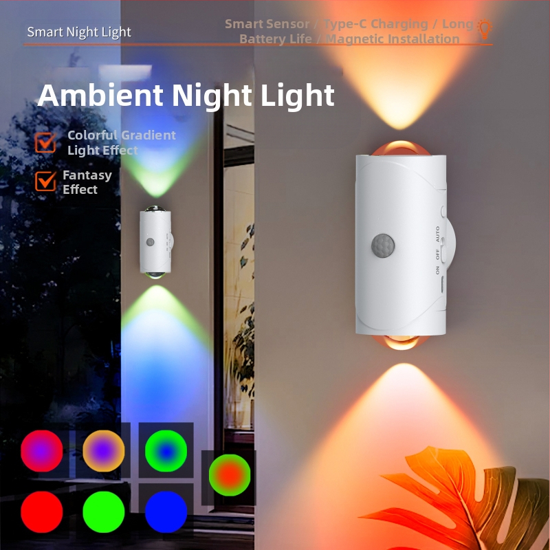 Piiriülesed uued tooted intelligentne juhtimine värviline gradientatmosfääri öövalgus inimkeha induktsioonlamp pikk vastupidavus