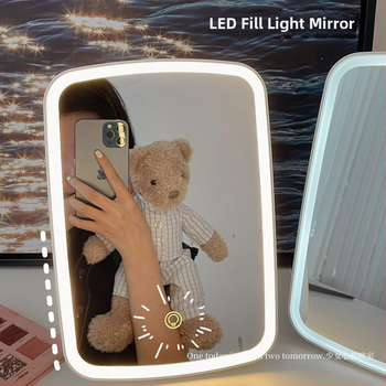 Огледало Ins с LED осветление, просто настолно огледало за грим, домашно, студентско, общежитие, настолен дресинг, Zhigao, кръгло