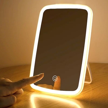 Огледало Ins с LED осветление, просто настолно огледало за грим, домашно, студентско, общежитие, настолен дресинг, Zhigao, кръгло