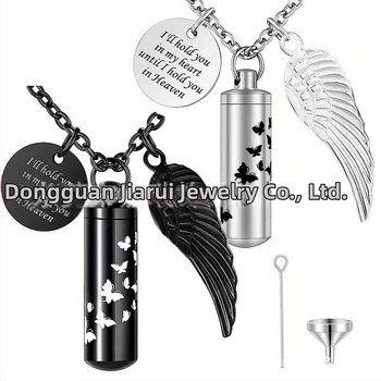 Hengeres parfümös üveg urna medál kisállat hamvak emlék nyaklánc angyalszárnyak medál