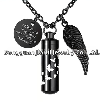 Κρεμαστό μπουκάλι αρώματος με κυλινδρικό κρεμαστό κόσμημα, κολιέ μνημείου με στάχτες κατοικίδιων ζώων, φτερά αγγέλου