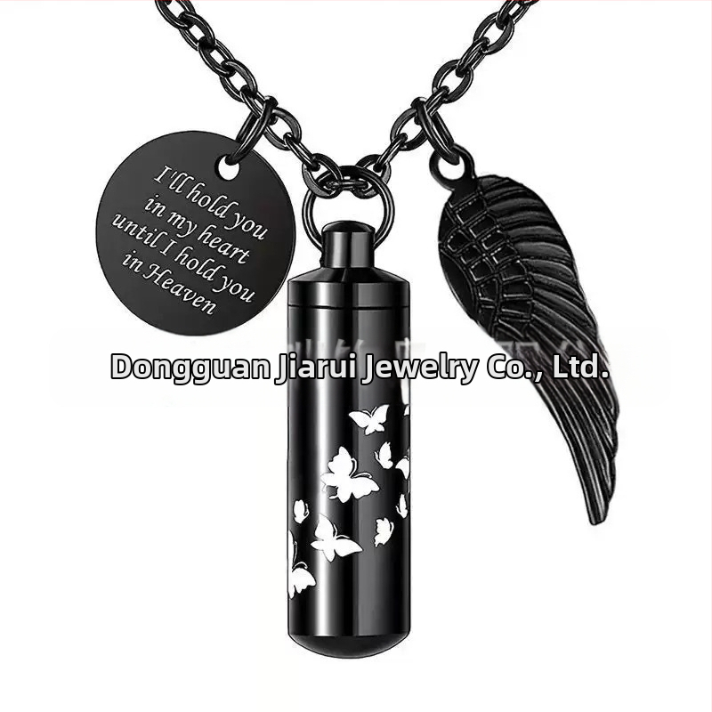 Hengeres parfümös üveg urna medál kisállat hamvak emlék nyaklánc angyalszárnyak medál