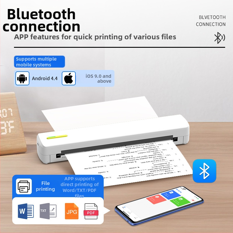 Мини термопринтер, безжична връзка, мобилен телефон, принтер за тестова хартия, Bluetooth връзка, печат на татуировки