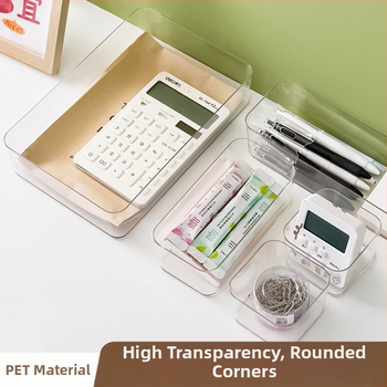 Kutija za pohranu ladica na radnoj površini, odvojena uredska potrepština, organizirana kutija za uredski pribor, prozirna PET plastična kutija za pohranu