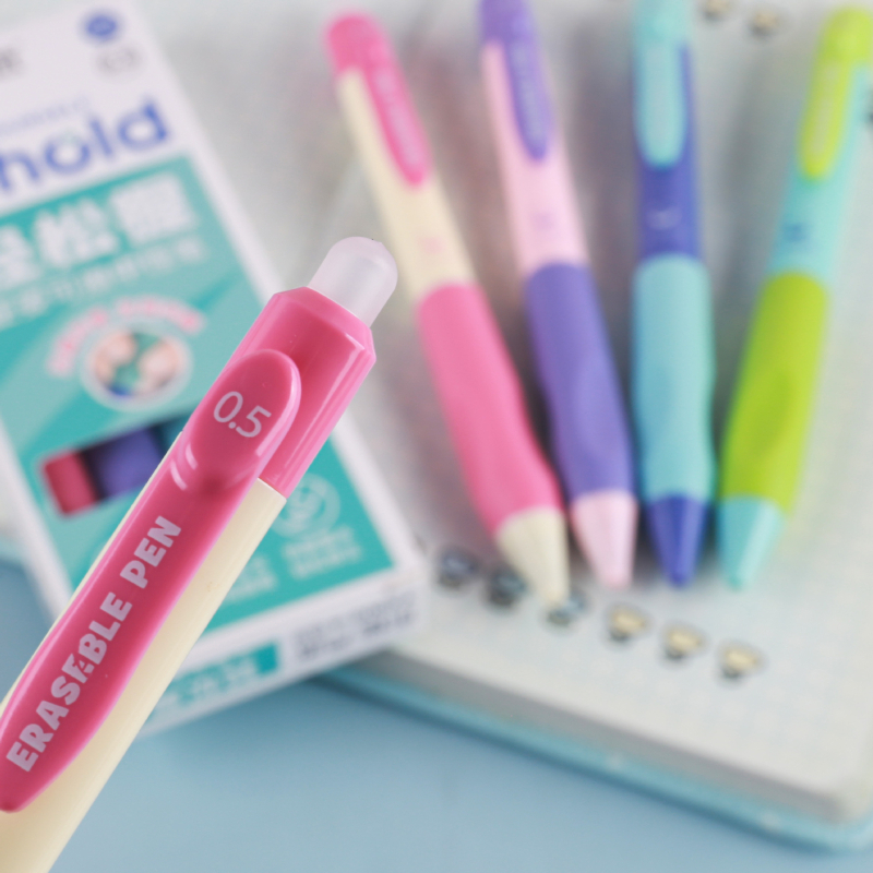 Lexuan pozitív testtartású radírozható zselés toll általános iskolásoknak, speciális nyomógombos radír, kék, fekete korrekciós toll