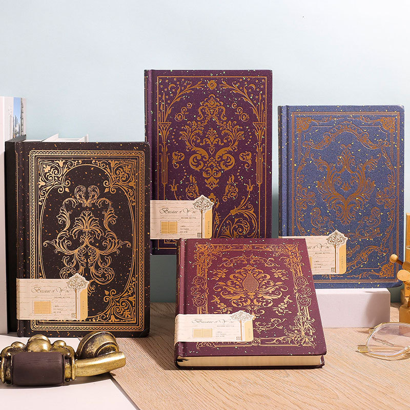 A5 A6 kullatud retro kumer ümarseljaga valge silmakaitsepaber, mida saab siidist järjehoidjaraamatuga 180 kraadi ulatuses laotada.