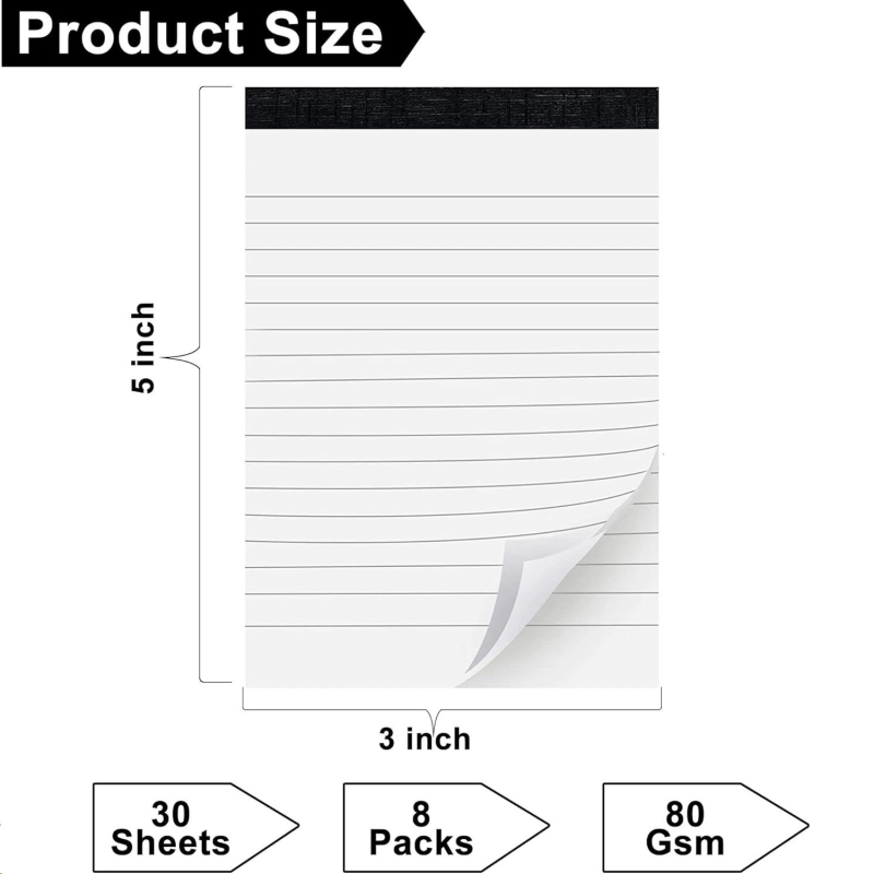 Piiriülene lihtne märkmik, rebitav õpilase märkmik, väike värske horisontaalse joonega mustandiraamat, väike märkmik, rebitav N-kordne kleepmärkmepaber