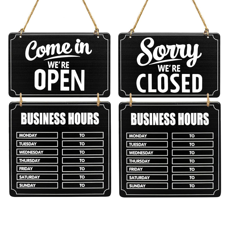 Határokon átnyúló, fa nyitvatartási idő függő táblára, nyitott/zárt táblára, kétoldalas, fa üdvözlő tábla, alkalmas éttermekbe