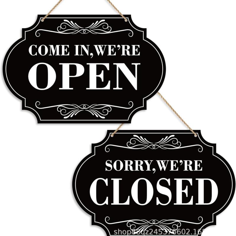 Határokon átnyúló, fa nyitvatartási idő függő táblára, nyitott/zárt táblára, kétoldalas, fa üdvözlő tábla, alkalmas éttermekbe