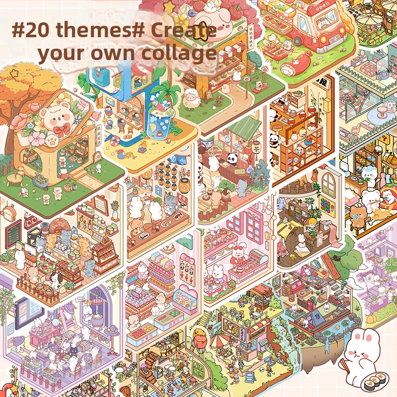 Комплект сладки стикери за озеленяване, колекция от миниатюрни сцени, стикери за анимационни филми, стикери за образователни играчки за деца, стикери