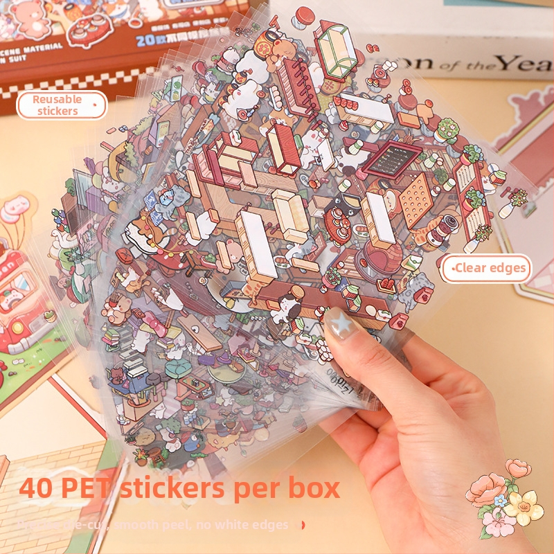 Комплект сладки стикери за озеленяване, колекция от миниатюрни сцени, стикери за анимационни филми, стикери за образователни играчки за деца, стикери