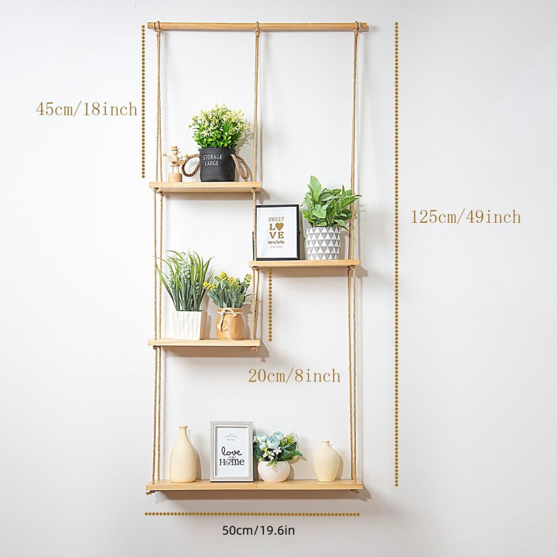 Puidust hoiuriiul, elutoa seinale riputatav köiega dekoratiivne riiul, väike lilleriiul, vannitoatarvete riiul, dokumendiriiul, täispuidust hoiuriiul