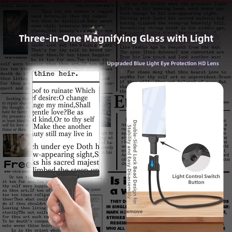 Специална лупа за четене от възрастни хора, ултрависока разделителна способност, мощна синя светлина със светлина, висяща вратна настолна ръчна многофункционална лупа