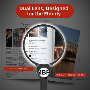 Rankinis didinamasis stiklas 5X 10X didinamasis stiklas, didelės raiškos, skirtas senyvo amžiaus žmonėms, su šviesos diodais skaitymui skirtu didinamuoju stiklu, naujas „Amazon“ modelis