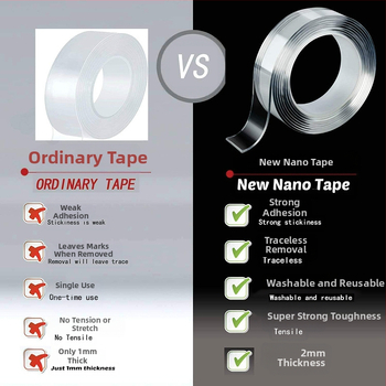Magas hőmérsékletnek ellenálló kétoldalas ragasztószalag, erős tapadás, mosható, gyúrható varázsragasztó, konyhai penészálló, nyommentes nano ragasztó