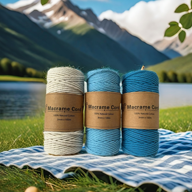 Amazoni piiriülene enimmüüdud 3 mm värviline puuvillane köis, isetehtud käsitsi kootud puuvillane köis, Temu platvormi pingutusnööriga dekoratiivne köis