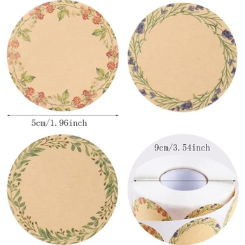 Amazoni kuum müük konserveeritud sildikleebisega kraftpaberi kinkekaardi nimesildi kleebis 3 lillemustriga