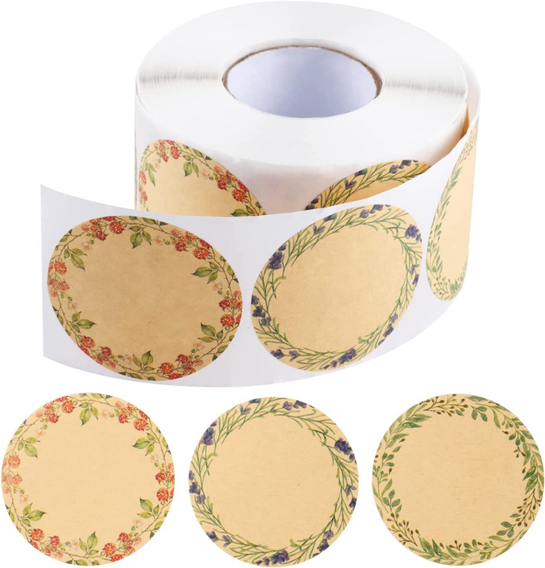 Amazoni kuum müük konserveeritud sildikleebisega kraftpaberi kinkekaardi nimesildi kleebis 3 lillemustriga