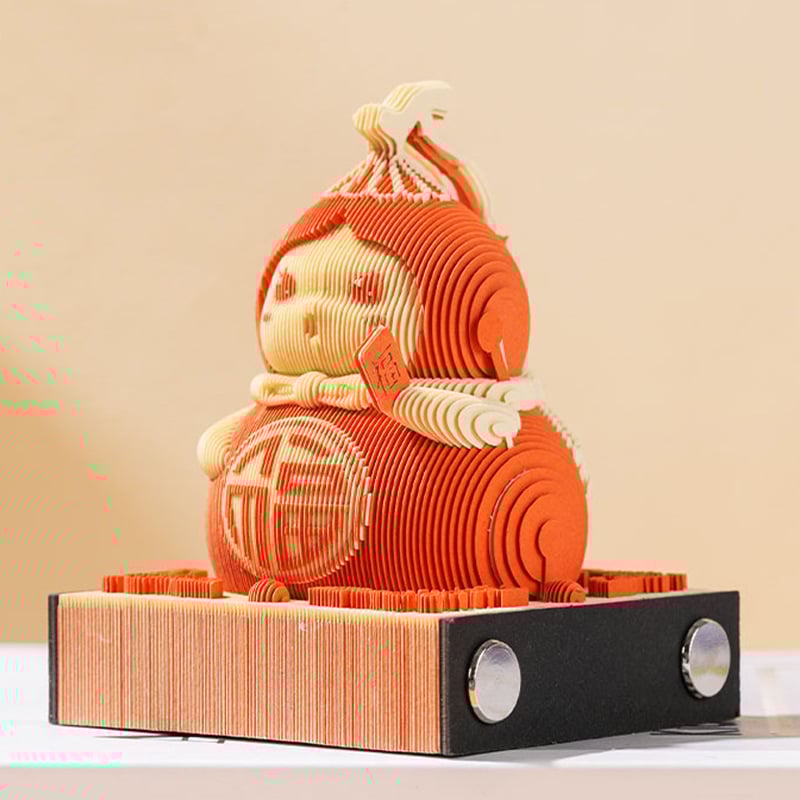 3D papír szobor Fuwa sztereó jegyzettömb grafika asztali naptár kézzel téphető, mutatós öntapadós jegyzetek, aranyos kínai stílusban