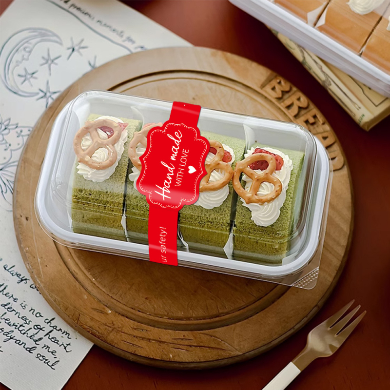 50 matrica/csomag piros hosszú matricák kerek öntapadós lezáró matricák süteményes doboz barkács dekorációs matricák