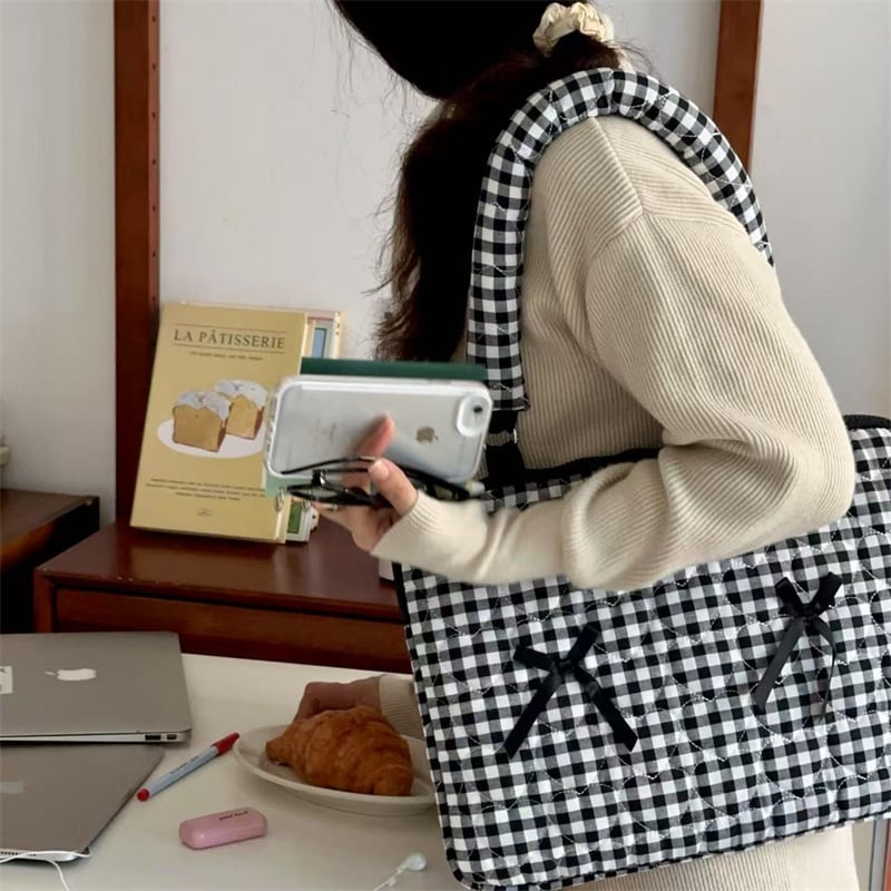 Южна Корея Kazum Plaid Pad Commuter Computer Cashing Ins Cashing To iPad Tablet Laptop Cash Tote