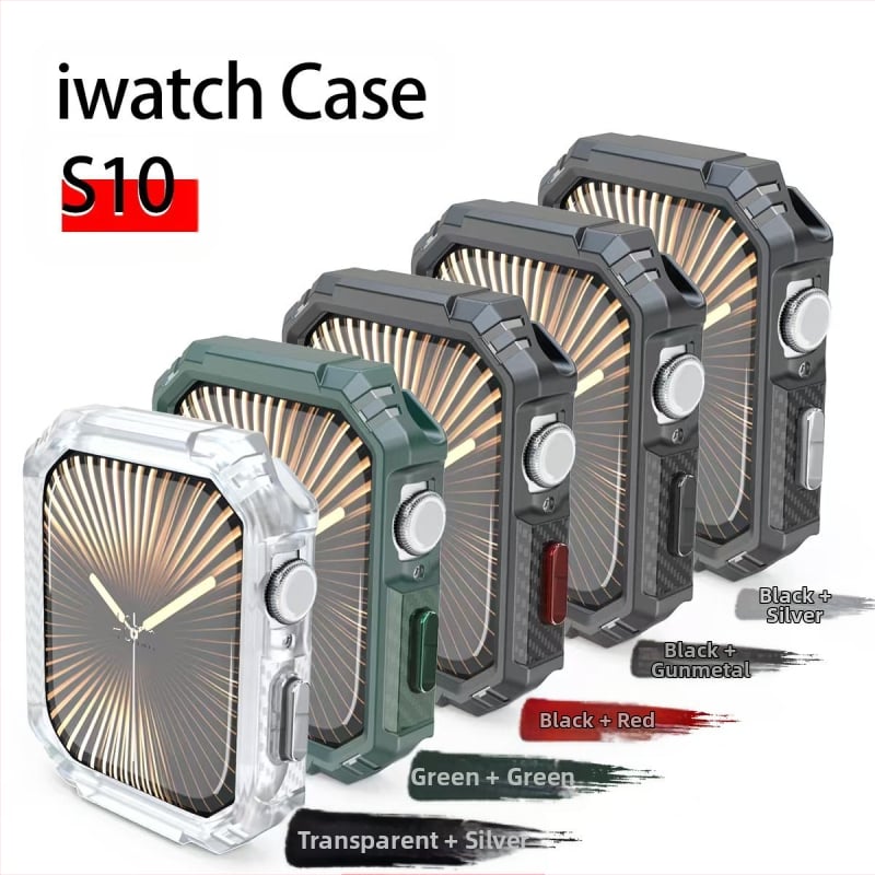 Подходящ за Apple Watch 10-то поколение TPU калъф с карбонов шарка и контрастен цвят, защитен калъф против падане iWatch 56789Th Generation.