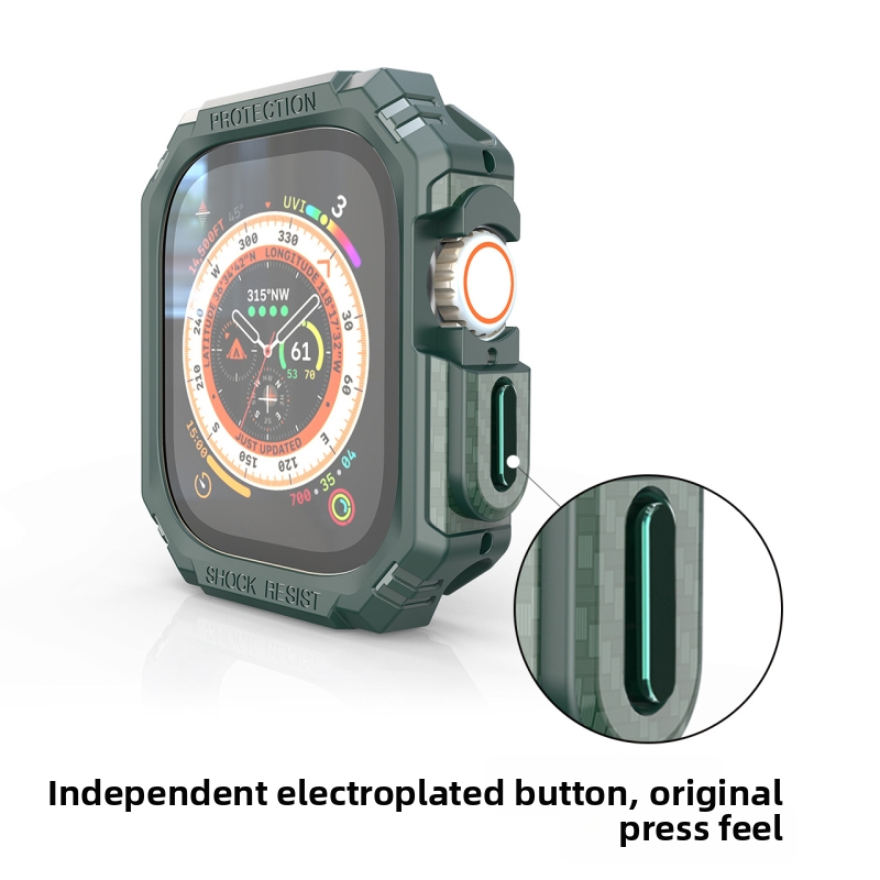 Подходящ за Apple Watch 10-то поколение TPU калъф с карбонов шарка и контрастен цвят, защитен калъф против падане iWatch 56789Th Generation.