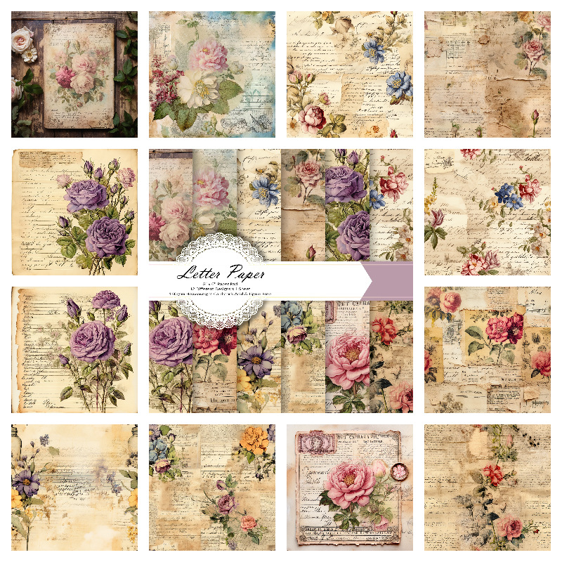 24 retromustriga scrapbooking-paberit, 6-tollist mustriga paberit, taustapaberit, käsitsi valmistatud paberit, värvilist paberit, fotoalbumi materjali, paberit