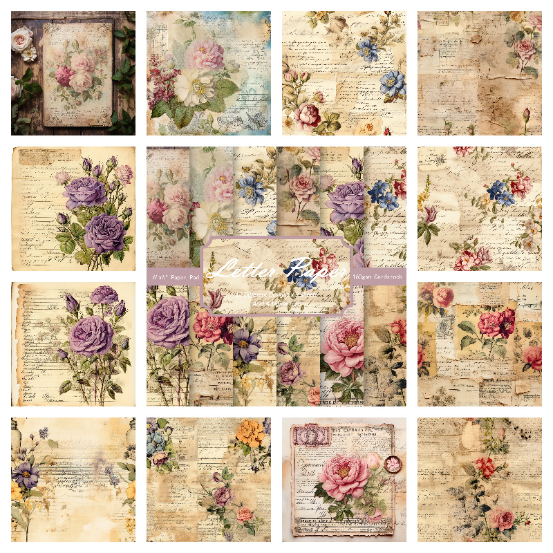 24 retromustriga scrapbooking-paberit, 6-tollist mustriga paberit, taustapaberit, käsitsi valmistatud paberit, värvilist paberit, fotoalbumi materjali, paberit
