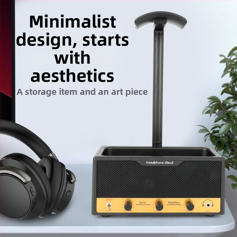 2025 Нова ретро стойка за слушалки с високоговорител, кутия за съхранение на плот, рок стил, държач за химикалки, може да бъде етикетиран