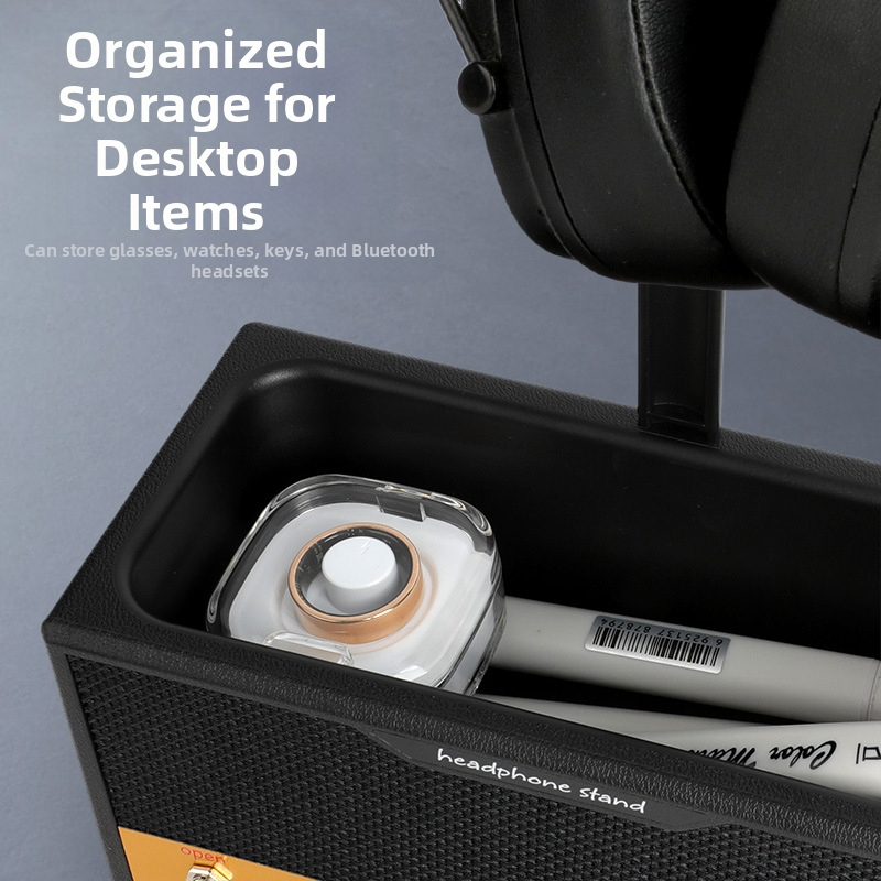 2025 Нова ретро стойка за слушалки с високоговорител, кутия за съхранение на плот, рок стил, държач за химикалки, може да бъде етикетиран