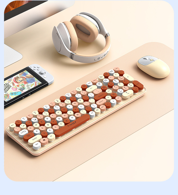 Uus juhtmevaba klaviatuuri ja hiire komplekt TF350 piiriülene kontoritüdruk punk huulepulk retro armas klaviatuur ja hiir