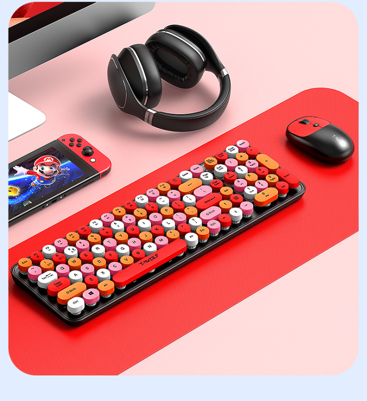 Uus juhtmevaba klaviatuuri ja hiire komplekt TF350 piiriülene kontoritüdruk punk huulepulk retro armas klaviatuur ja hiir