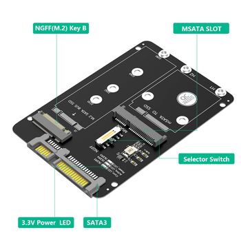 Jauna M.2 NGFF/MSATA uz SATA3 2-in-1 SSD SSD 2,5 collu cietā diska kārbas adaptera karte