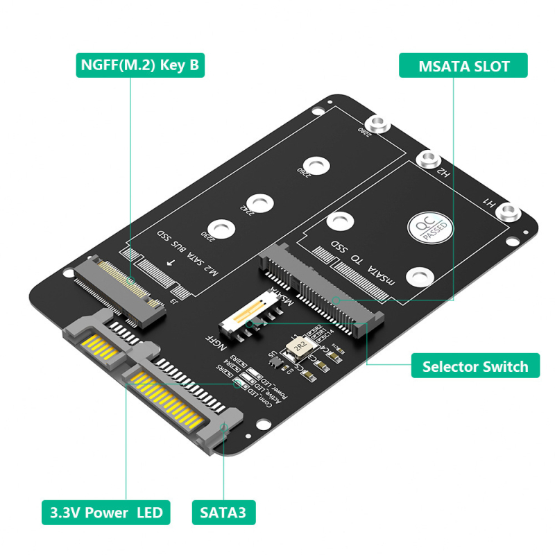 Jauna M.2 NGFF/MSATA uz SATA3 2-in-1 SSD SSD 2,5 collu cietā diska kārbas adaptera karte