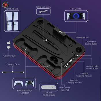 PS5/PS5Slim multifunktsionaalne jahutusalus kõrvaklappide hoidikuga ja RGB värvilise valgusega JYS-P5225